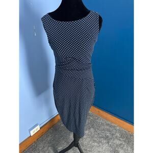 Ann Taylor Petite 0P Navy Polka Dot Sleeveless Sheath Dress